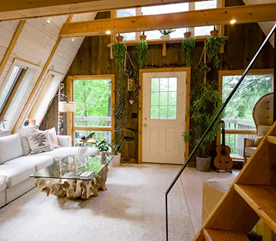Warm, timber-accented living space crafted by The Omega Group