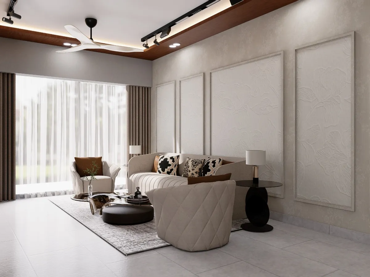 Living room interior in a Sobha apartment, Sector 108 Gurgaon, designed by The Omega Group